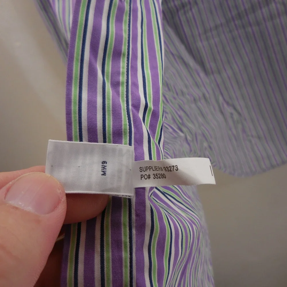 Polo Ralph Lauren Regent Classic Fit Striped Shirt Purple Green White 15.5 34/35